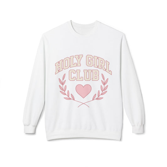 Holy Girl Club Crewneck Sweatshirt — Pastel Pink Heart & Laurel Graphic