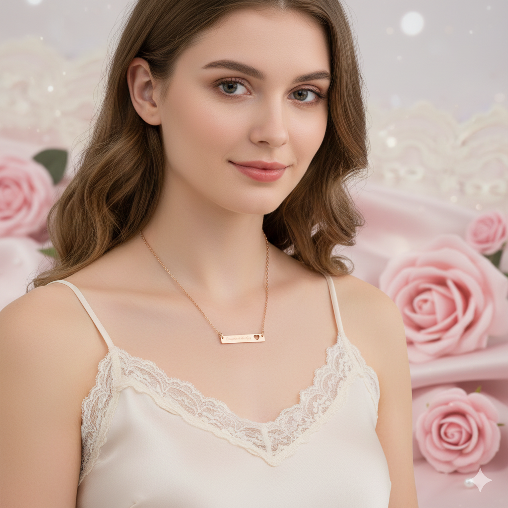 Daughter of the King cut out heart bar necklace