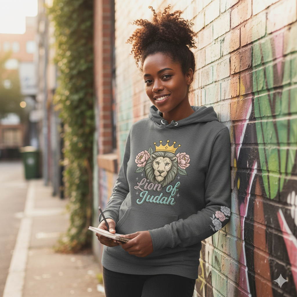 Lion of Judah Hooded Long Sleeve Tee Christian Lightweight Hoodie